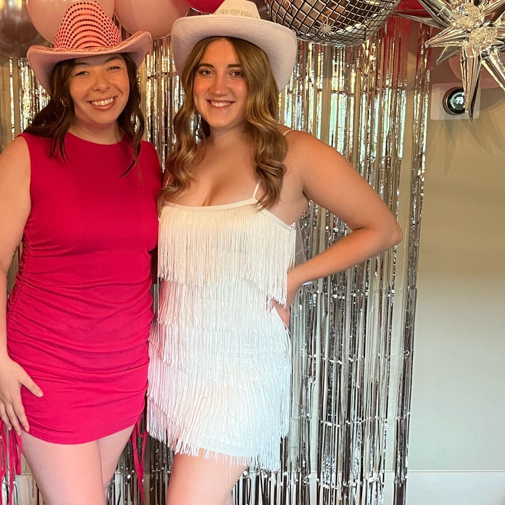 White Fringe Mini Dress